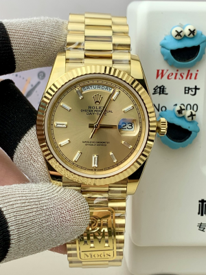 【PPM Mods】ロレックス デイデイト 40mm “シャンパン文字盤?バゲットダイヤルインデックス” 配重設計 Cal.3255搭載モデル m228238-0067