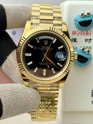 【PPM Mods】ロレックス デイデイト 40mm “ブラック文字盤?バゲットダイヤモンドインデックス” 配重設計 Cal.3255搭載モデル m228238-0063