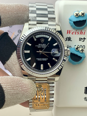 【PPM Mods】ロレックス デイデイト 40mm “ブラック文字盤?バゲットダイヤインデックス” 配重設計 Cal.3255搭載モデル m228239-0031