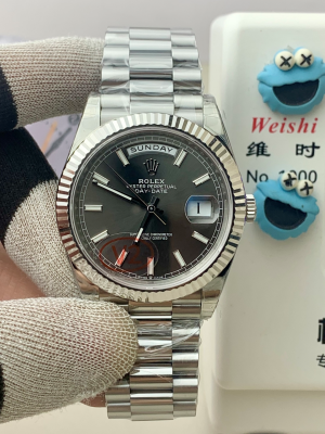 【VS Factory】ロレックス デイデイト 40mm “グレー文字盤?バーインデックス” 配重設計 Cal.3255搭載モデル m228239-0036