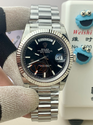 【VS Factory】ロレックス デイデイト 40mm “ブラック文字盤?バーインデックス” 配重設計 Cal.3255搭載モデル m228239-0001