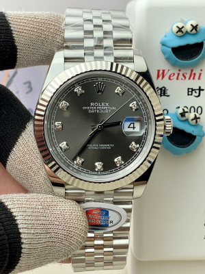 【SC FACTORY】ロレックススーパーコピー オイスターパーペチュアル デイトジャスト 41mm “ダイヤモンドインデックス?グレー文字盤” Cal.3235搭載モデル m126334-0006