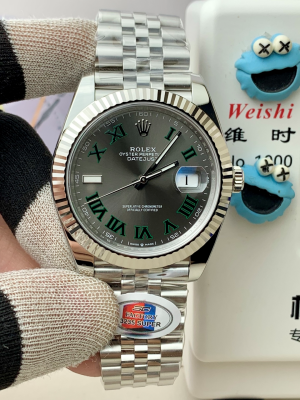 【SC FACTORY】ロレックススーパーコピー オイスターパーペチュアル デイトジャスト 41mm “グリーンのローマ数字?グレー文字盤” Cal.3235搭載モデル m126334-0022