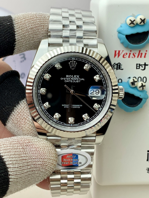 【SC FACTORY】ロレックススーパーコピー オイスターパーペチュアル デイトジャスト 41mm “ダイヤモンドインデックス?ブラック文字盤” Cal.3235搭載モデル m126334-0024