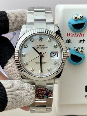 【V Factory】ロレックス デイジャスト 41mm m126334-0019“ホワイトマザーオブパール文字盤?ダイヤモンドインデックス” 丹東3235ムーブメント搭載モデル