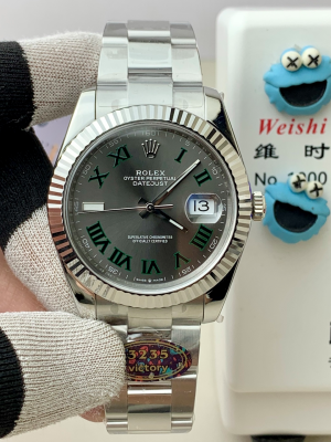 【V Factory】ロレックス デイジャスト 41mm m126334-0021“ダークグレー文字盤?グリーンのローマン数字” 丹東3235ムーブメント搭載モデル
