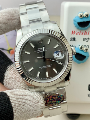 【V Factory】ロレックス デイジャスト 41mm m126334-0016“グレー文字盤?バーインデックス” 丹東3235ムーブメント搭載モデル