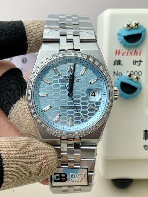 【B Factory】ロレックス オイスターパーペチュアル ランドドゥエラー m127234-0003 40mm “ライトブルーハニカム文字盤?ダイアモンドベゼル” 配重設計 Cal.7135搭載モデル