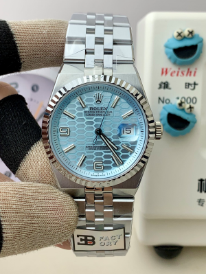【B Factory】ロレックス オイスターパーペチュアル ランドドゥエラー 40mm m127234-0002“アイスブルーハニカム文字盤?フルーテッドベゼル” 配重設計 Cal.7135搭載モデル