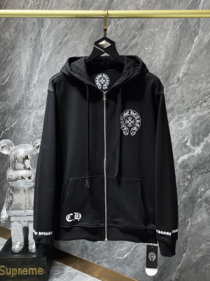 Chrome Hearts (クロムハーツ) 2025AW 新作 秋冬 城市限定 ホースシュー＆サンスクリット 大花柄アーム ジップアップフーディー