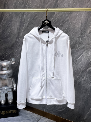 Chrome Hearts (クロムハーツ) 2025AW 新作 秋冬 馬蹄 ホースシュー 梵字 クロス 烫鑽 ラインストーン 刺繍 ジップパーカー