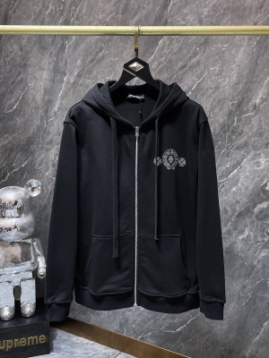 Chrome Hearts (クロムハーツ) 2025AW 新作 秋冬 馬蹄 ホースシュー 梵字 クロス 烫鑽 ラインストーン 刺繍 ジップパーカー