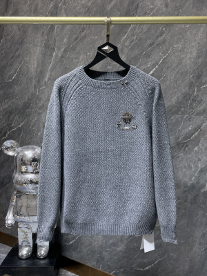 Chrome Hearts (クロムハーツ) 秋冬ニットセーター クロス金属装飾＋ダメージ加工 ウール混紡 ラグラン袖