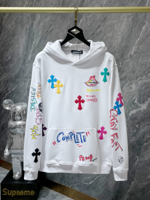 Chrome Hearts (クロムハーツ) 2025AW 新作 パーカー フード付きスウェット カラークロス レザーパッチワーク ハンドペイント グラffiti