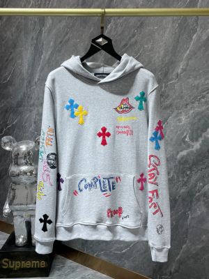 Chrome Hearts (クロムハーツ) 2025AW 新作 パーカー フード付きスウェット カラークロス レザーパッチワーク ハンドペイント グラffiti