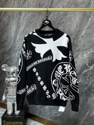 Chrome Hearts (クロムハーツ) 秋冬ニットセーター 馬蹄フルパターン ジャカード編み クルーネック
