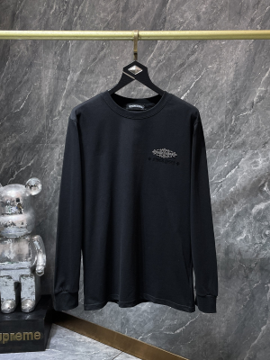Chrome Hearts (クロムハーツ) 長袖Tシャツ ホースシュー＆クロス ダイヤモンド刺繍トップス