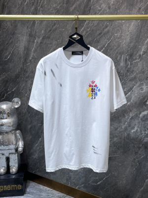 Chrome Hearts (クロムハーツ) 2026SS カラーフラワー＆クロス刺繍ダメージ加工Tシャツ