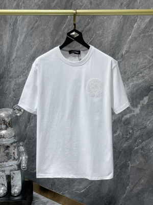 Chrome Hearts (クロムハーツ) 2025SS 菊花ロゴ刺繍 プレミアム ヘビーウェイトTシャツ（ホワイト）
