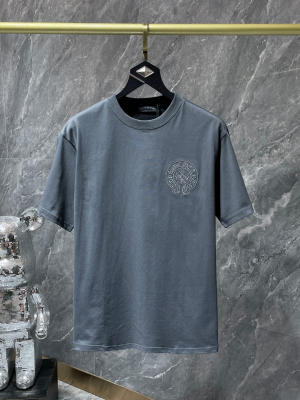 Chrome Hearts (クロムハーツ) 2025SS 菊花ロゴ刺繍 プレミアム ヘビーウェイトTシャツ（グレー）
