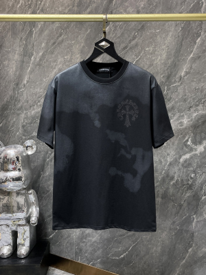 Chrome Hearts (クロムハーツ) 2025SS 新作 マーブルウォッシュ＆ホースシュークロス刻字膜 プレミアムTシャツ（ブラック）