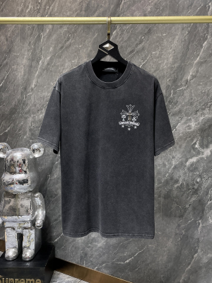 Chrome Hearts (クロムハーツ) 2025SS 新作 春夏 ヘビーウェイト 洗水加工 クロス刺繍Tシャツ