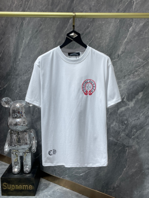 Chrome Hearts (クロムハーツ) 2025SS 新作 赤ホースシュー クロス刺繍 プレミアムTシャツ（ホワイト）