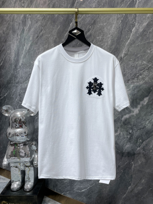 Chrome Hearts (クロムハーツ) 2025SS 新作 クロスレザーパッチ＆スタッズ プレミアムTシャツ（ホワイト）