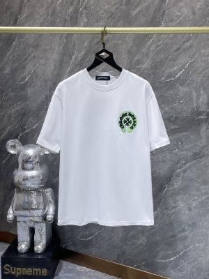 Chrome Hearts (クロムハーツ) 2025SS 新作 春夏 ハイエンド ディストレスト加工 ヘビーウェイト ホースシュー バンコククロス 刺繍 Tシャツ