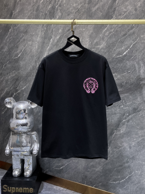 Chrome Hearts (クロムハーツ) 2025SS 新作 春夏 ハイエンド ディストレスト加工 ヘビーウェイト ホースシュー バンコククロス 刺繍 Tシャツ