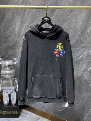 Chrome Hearts (クロムハーツ) 2025AW 新作 秋冬 ハンドメイド ウォッシュド加工 カラフル クロス＆デイジー ペイント フーディー