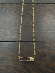 クロムハーツ (Chrome Hearts) 22Kゴールド プレート サフィヤ別針 ネックレス- ゴールド / バンブーチェーン