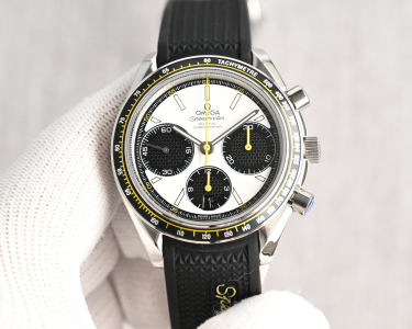 HK Factory オメガ スピードマスター レーシング クロノグラフ 40mm - ホワイトダイヤル / イエローアクセント / ラバーストラップ Cal.3330搭載