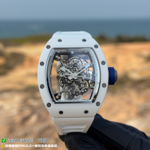 NEW Factory リシャールミル RM055 “リミテッドゴールド” V5アップグレード版：ホワイトセラミックケース×ブラックラバーストラップ×RMUL2一体型デュアルバレルムーブメント