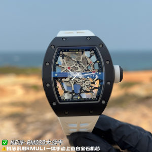 NEW Factory リシャールミル RM035 “ビッグブル”：ブラックセラミック×NTPTカーボンケース×ホワイトラバーストラップ×RMUL1一体型手巻きムーブメント