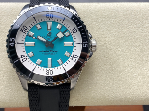 【最高級】ブライティング(BREITLING) スーパーオーシャン Ref.A1736042/B1A1：高輝度セラミックベゼル×鮮やかな青文字盤×ステンレススチール＆ラバーベルト｜300m防水?Top級ムーブメント搭載