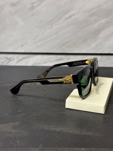 Chrome Hearts (クロムハーツ) BOX-OFFICER サングラス フレーム 24Kゴールド プレート グリーンダイヤモンド ソードモチーフ ブラック ユニセックス