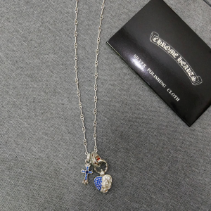 Chrome Hearts (クロムハーツ) ブルーダイヤモンド クロス＆ハート チャーム ネックレス 925シルバー ユニセックス