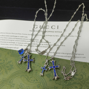 Chrome Hearts (クロムハーツ) プラチナ ブルーダイヤモンド スクエア＆クロス ダブルペンダント ネックレス セット