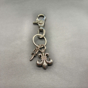 Chrome Hearts (クロムハーツ) 925シルバー フルール?ド?リス＆ダガー チャーム キーリング