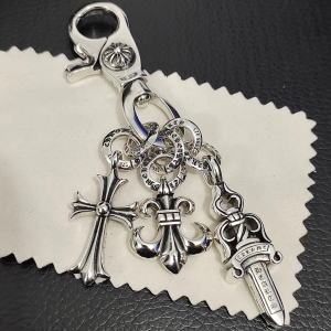 Chrome Hearts (クロムハーツ) 925シルバー トリプルチャーム キーリング (クロス / フルール?ド?リス / ダガー)