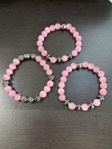 Chrome Hearts (クロムハーツ) 10mm ピンクキャッツアイ＆クロスビーズ ブレスレット