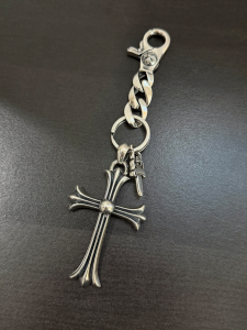 Chrome Hearts (クロムハーツ) 925シルバー ボタニカルクロス＆ダガー チャーム キーリング (ロブスターフック)