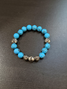 Chrome Hearts (クロムハーツ) スタイル 10mm ターコイズ＆シルバー フラワービーズ ブレスレット