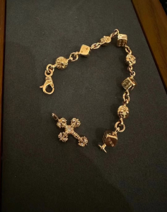 Chrome Hearts (クロムハーツ) 18K イエローゴールド ダイス＆クロス フラワー ブレスレット (ダイヤモンドパヴェ)