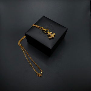 Chrome Hearts (クロムハーツ) 22K ゴールド フラー?ド?リス ペンダント ネックレス (ホワイトダイヤモンド パヴェ)