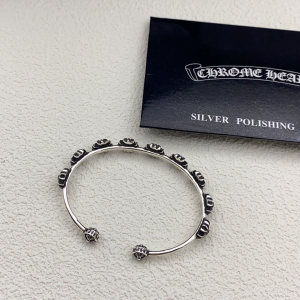 Chrome Hearts (クロムハーツ) 925 スターリングシルバー フラワー オープン バングル