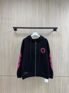 【Chrome Hearts】クロムハーツ ジップパーカー ブラック×ピンク ホースシュー＆ダガープリント 500g極厚裏起毛  稀少アイテム
