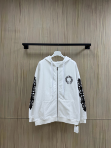 【Chrome Hearts】クロムハーツ ジップパーカー ホワイト 黒ダガープリント 马蹄形ロゴ 500g裏起毛  稀少アイテム