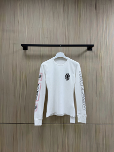 【Chrome Hearts x Deadly Doll】クロムハーツ デッドリー?ドール コラボ ロングスリーブTシャツ ホワイト ワッフル生地 定規＆リップ刺繍 280g 稀少限定